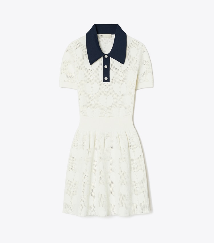 Tory Sport designer dresses Racquet Mesh Dress in NEW IVORY front