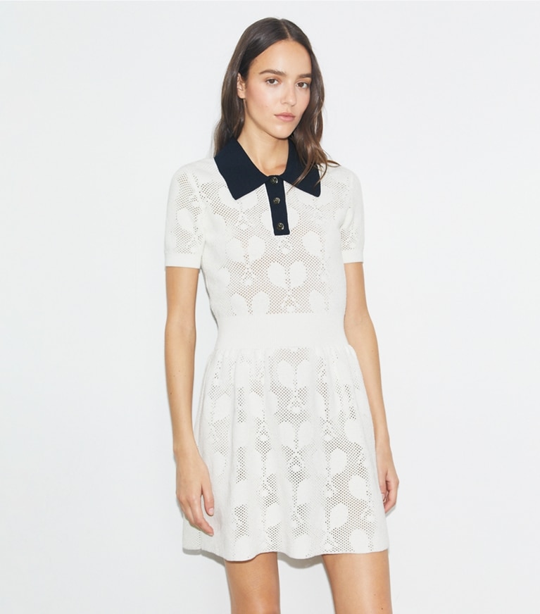 Tory Sport designer dresses Racquet Mesh Dress in NEW IVORY front