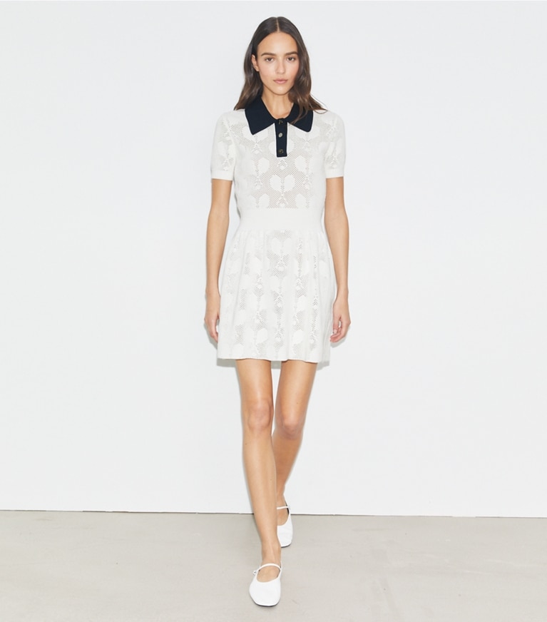 Tory Sport designer dresses Racquet Mesh Dress in NEW IVORY front