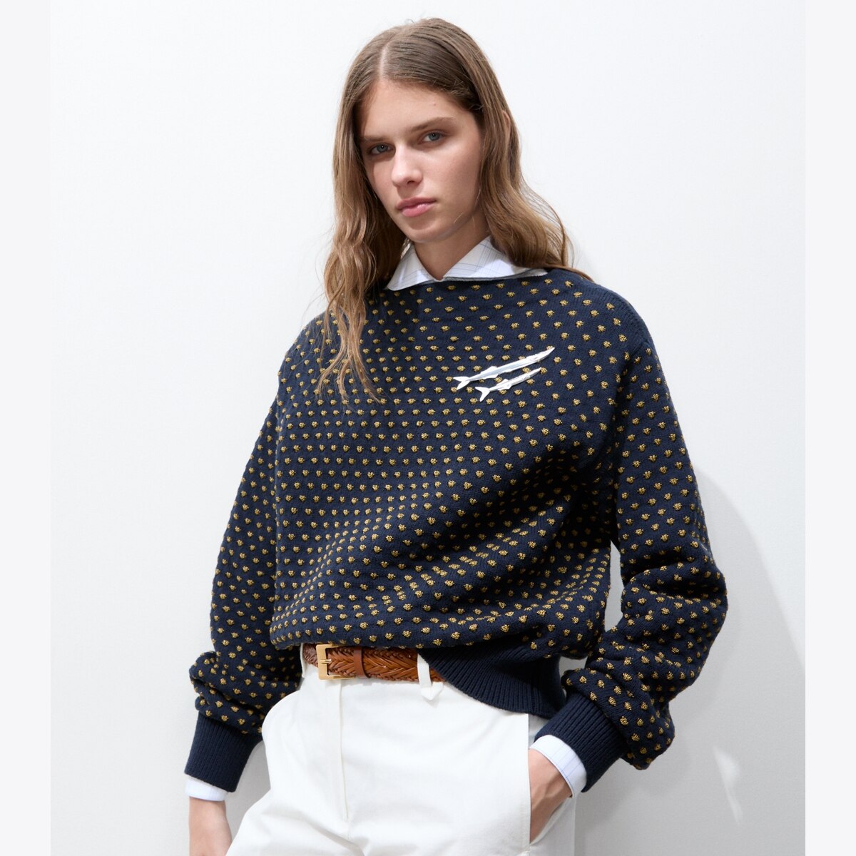 RAFFIA EMBROIDERED WOOL SWEATER - thumbnail 2