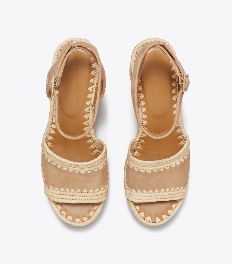 Tory Burch designer sandals Raffia Platform Sandal in GRAIN overhead