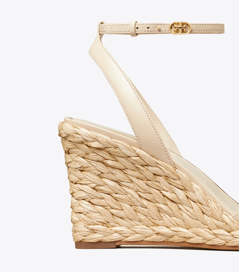 Tory Burch designer sandals Raffia Wedge Sandal in NEW CREAM angle