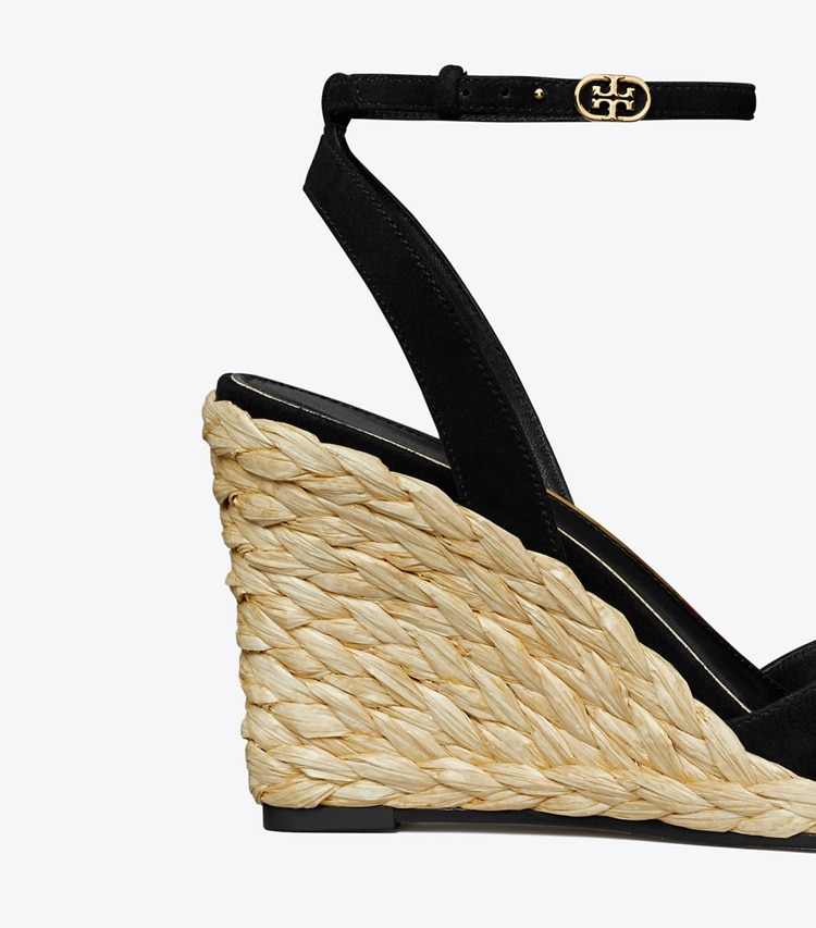 Tory Burch designer espadrilles Raffia Wedge Sandal in PERFECT BLACK detail