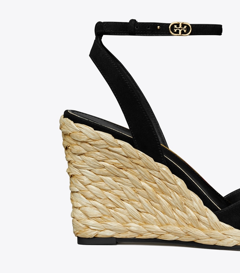 Tory Burch designer espadrilles Raffia Wedge Sandal in PERFECT BLACK detail