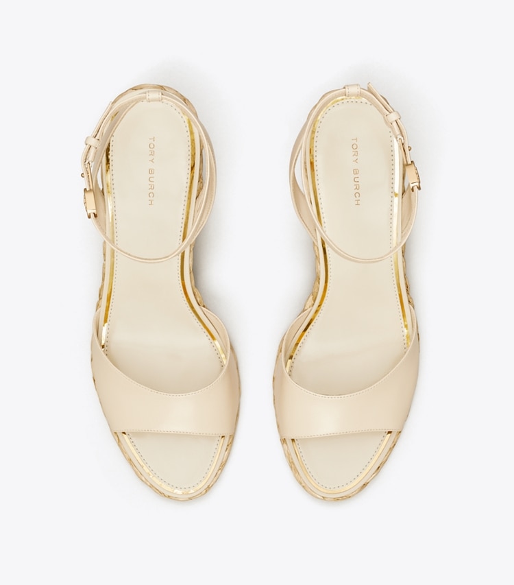Tory Burch designer sandals Raffia Wedge Sandal in NEW CREAM overhead