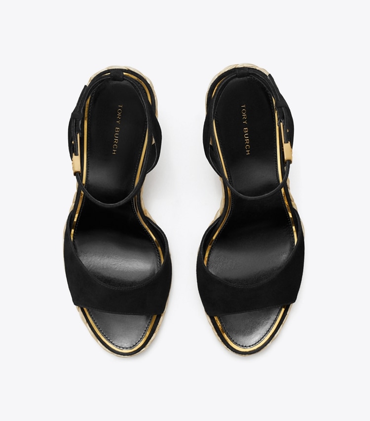 Tory Burch designer espadrilles Raffia Wedge Sandal in PERFECT BLACK overhead