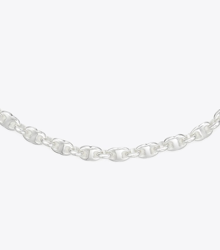 Tory Burch designer collane Raffinata collana Gemini in Light Silver dettaglio