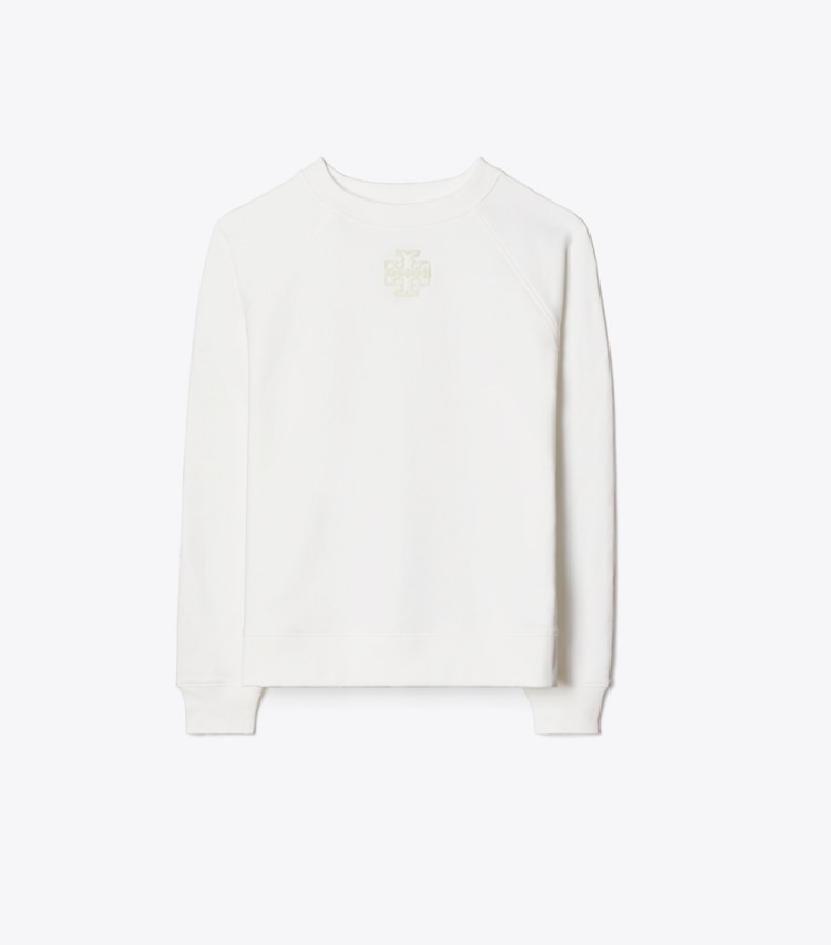 Tory Burch designer sweaters Raglan Cotton Sweatshirt in Snow White front