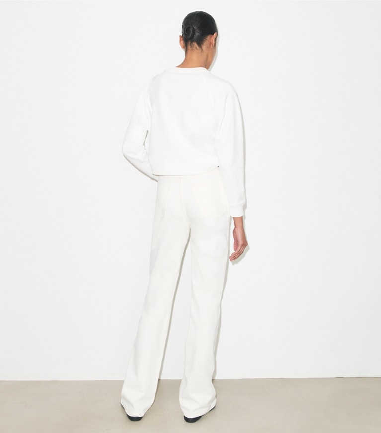 Tory Burch designer sweaters Raglan Cotton Sweatshirt in Snow White on model back