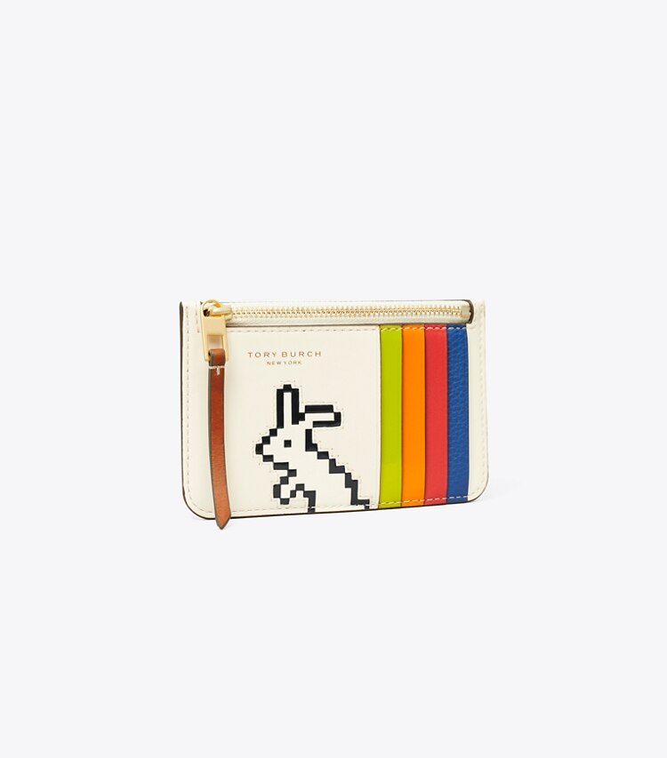 Tory Burch designer card cases Rainbow Top-Zip Card Case in Light Cream angle