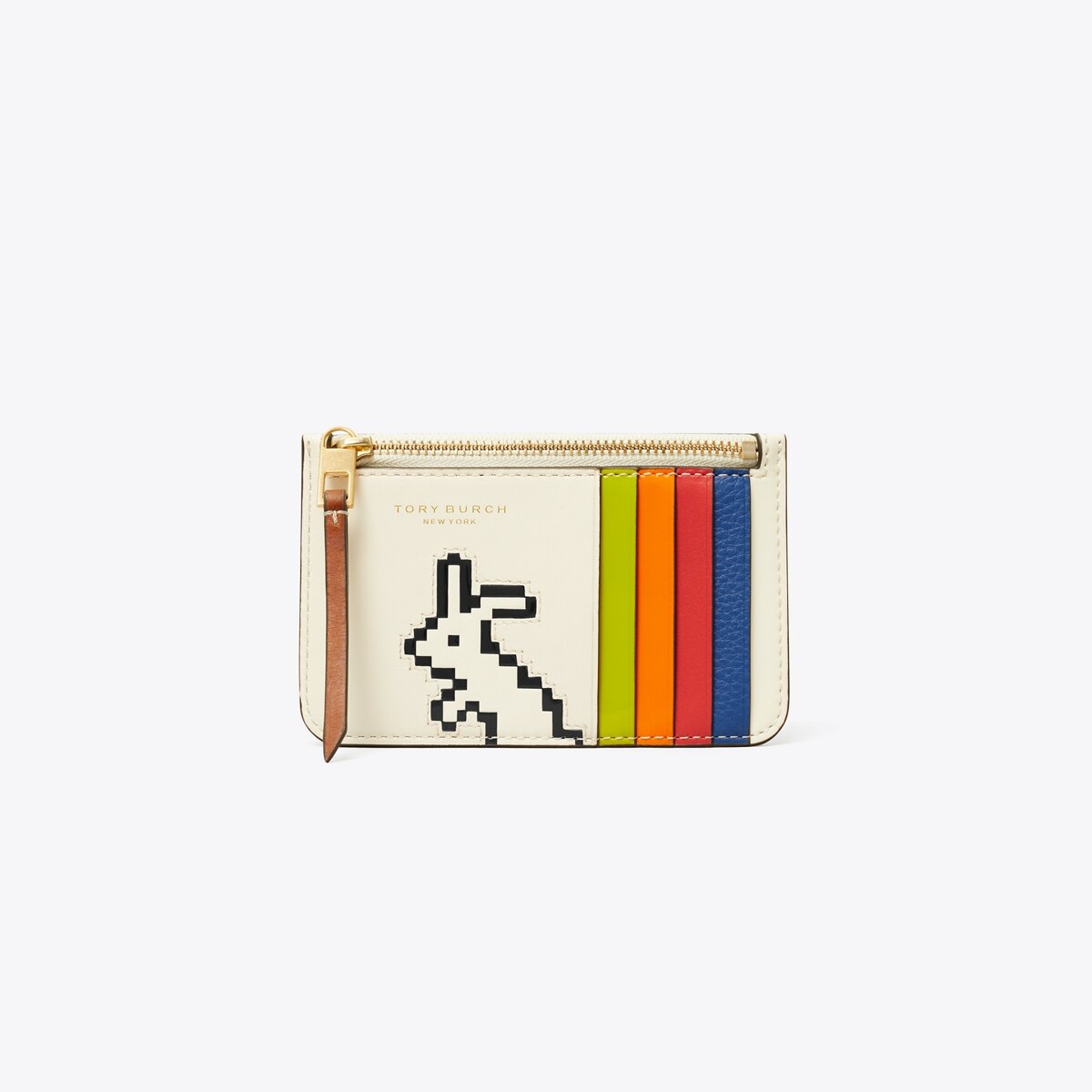 Rainbow Top-Zip Card Case in beige, size OS