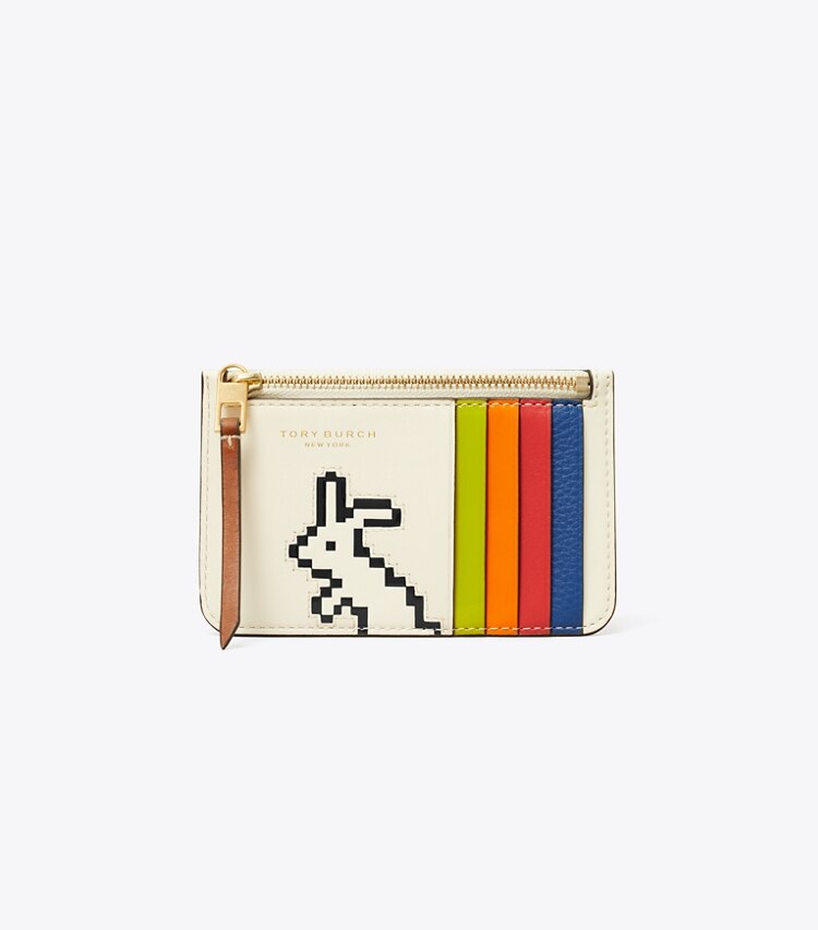 Tory Burch designer card cases Rainbow Top-Zip Card Case in Light Cream front