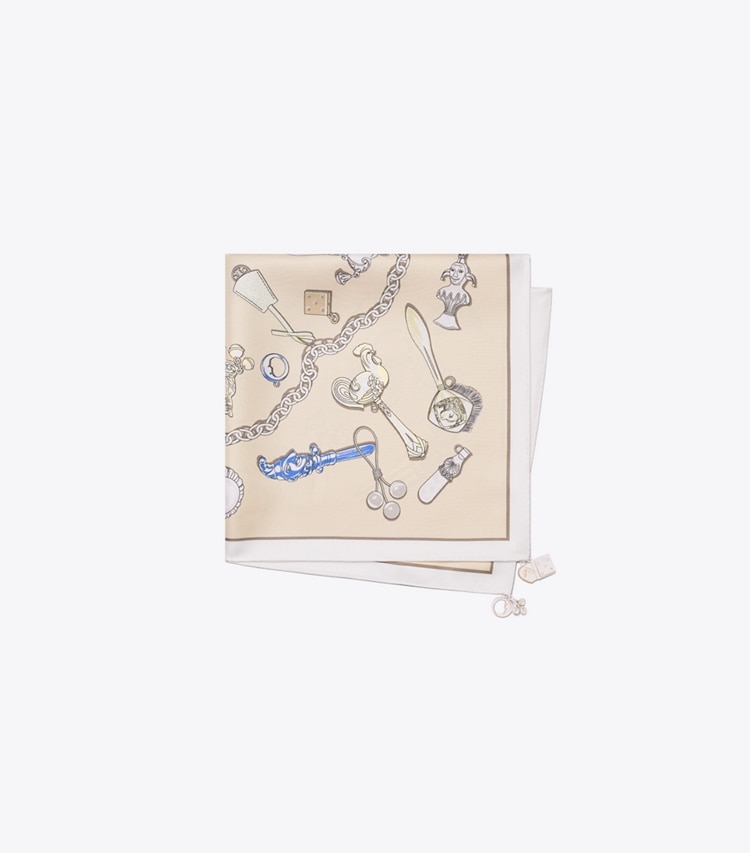 Tory Burch designer scarves Rattles Neckerchief in Rattles Neutral folded