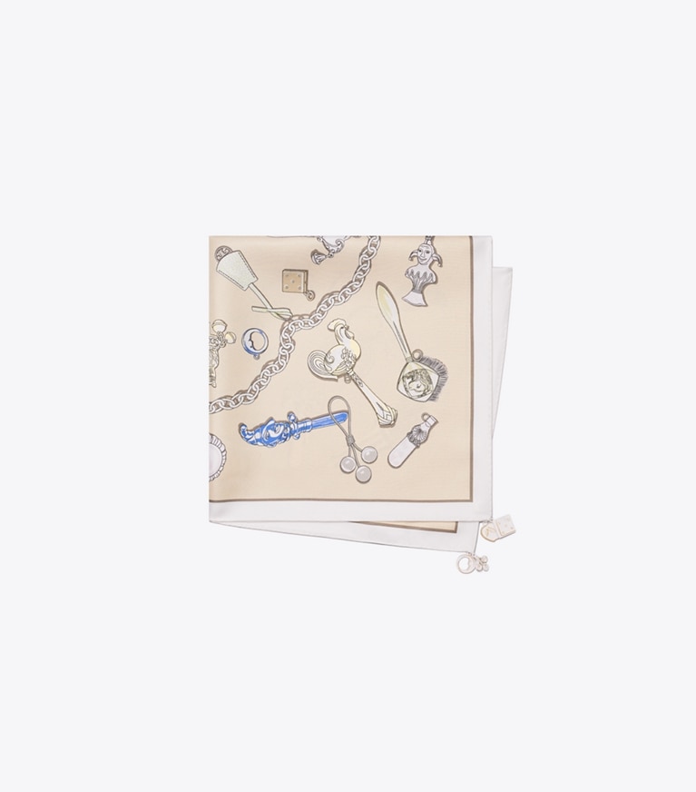 Tory Burch designer scarves Rattles Neckerchief in Rattles Neutral folded