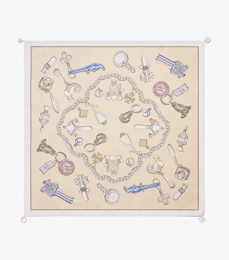 Tory Burch designer scarves Rattles Neckerchief in Rattles Neutral overhead