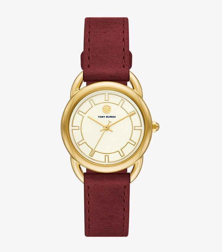 Ravello Watch, Leather/Gold-Tone, 32 x 40 MM: Women's Designer Strap  Watches | Tory Burch
