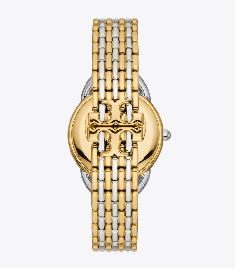 Tory Burch designer strap watches Ravello Watch, Two-Tone Gold/Stainless Steel/Ivory, 32 x 40 MM  in SILVER/GOLD/IVORY back