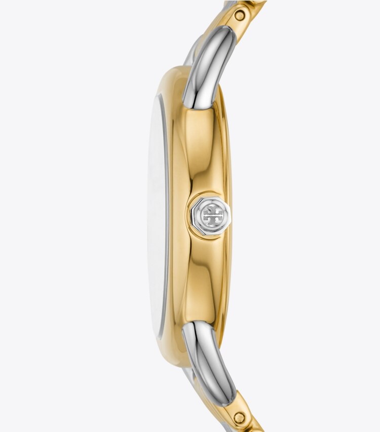 Tory Burch designer strap watches Ravello Watch, Two-Tone Gold/Stainless Steel/Ivory, 32 x 40 MM  in SILVER/GOLD/IVORY side