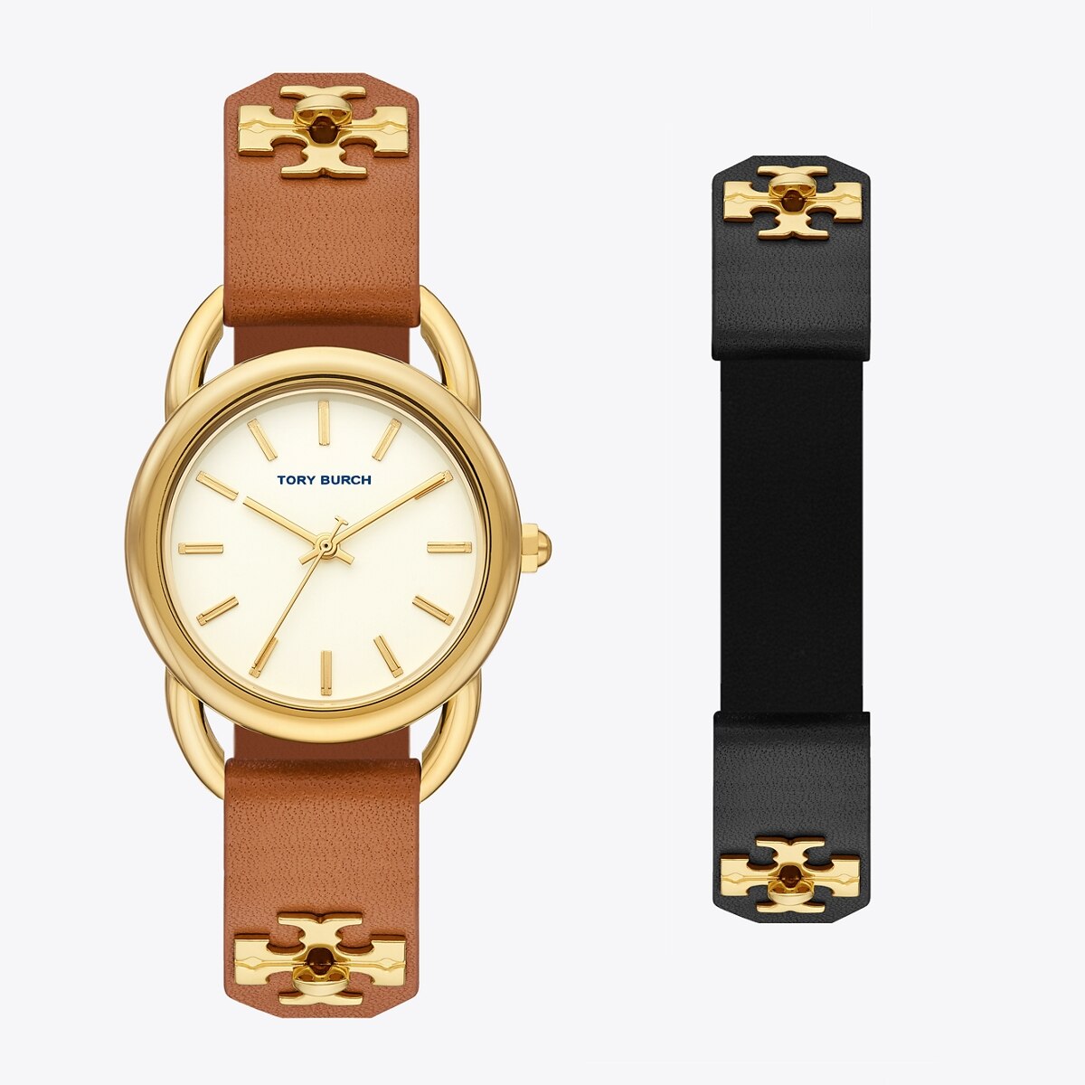 Ravello Watch Gift Set, Black/Brown Leather, Gold-Tone Stainless Steel, 32  MM : Women's Designer Strap Watches | Tory Burch