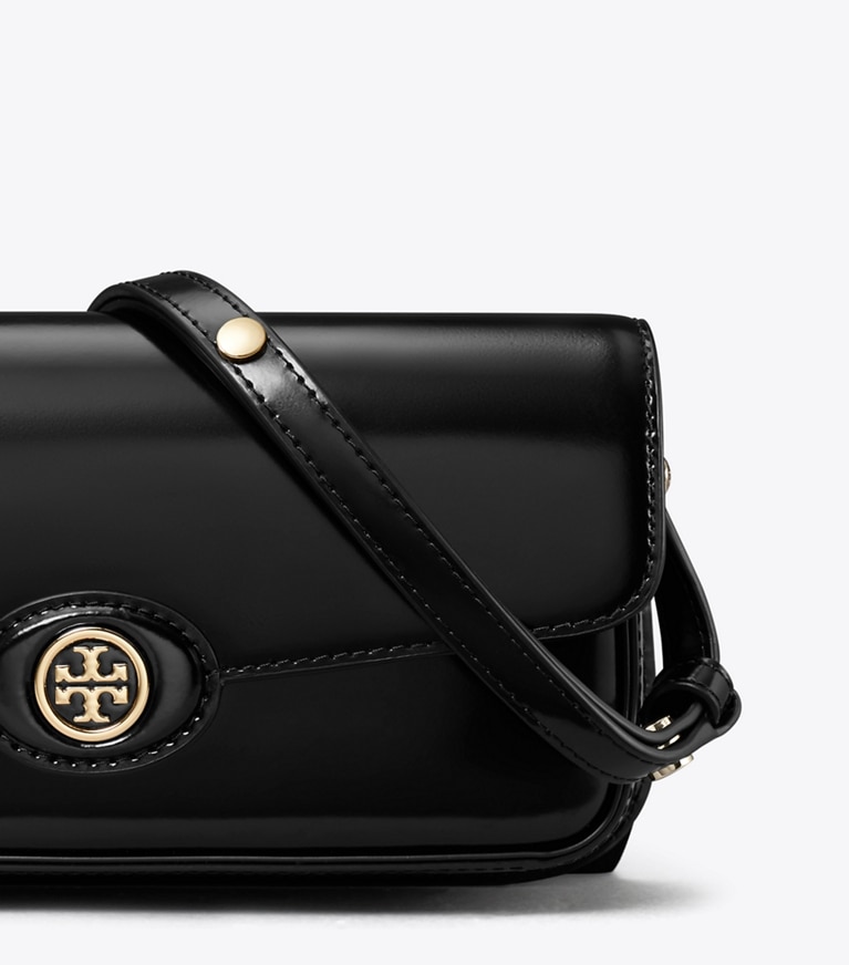 Tory Burch designer schultertaschen Rechteckige Robinson Schultertasche aus Spazzolatoleder in Black angle