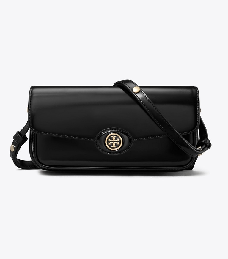 Tory Burch designer schultertaschen Rechteckige Robinson Schultertasche aus Spazzolatoleder in Black angle