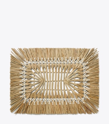 Tory Burch designer linens Rectangle Raffia Placemat, Set of 4 in Brown front
