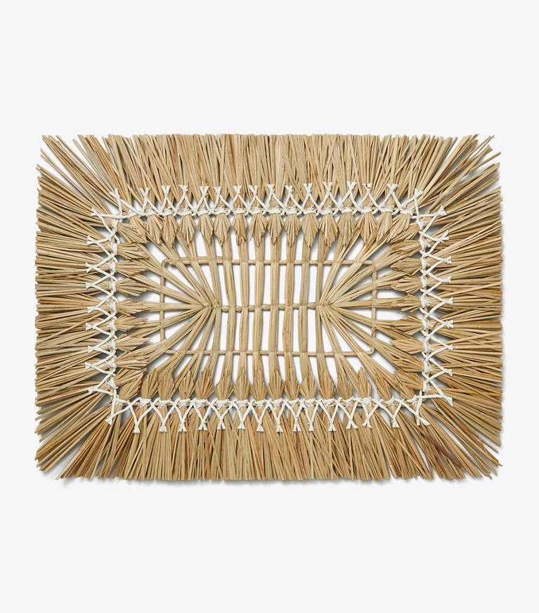 Tory Burch designer linens Rectangle Raffia Placemat, Set of 4 in Brown front
