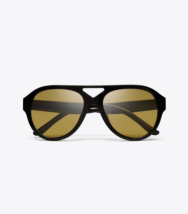 Tory Burch designer sunglasses & eyewear Recycled Pilot Sunglasses in BLACK/MARIGOLD detail
