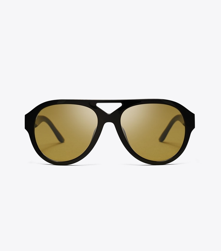 Tory Burch designer sunglasses & eyewear Recycled Pilot Sunglasses in BLACK/MARIGOLD front