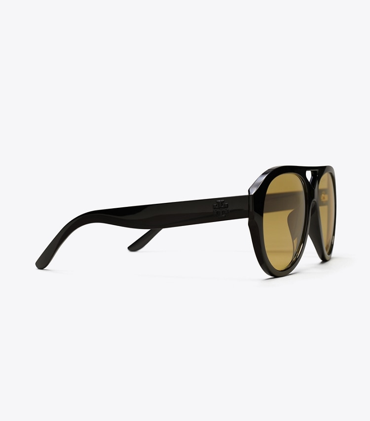 Tory Burch designer sunglasses & eyewear Recycled Pilot Sunglasses in BLACK/MARIGOLD overhead