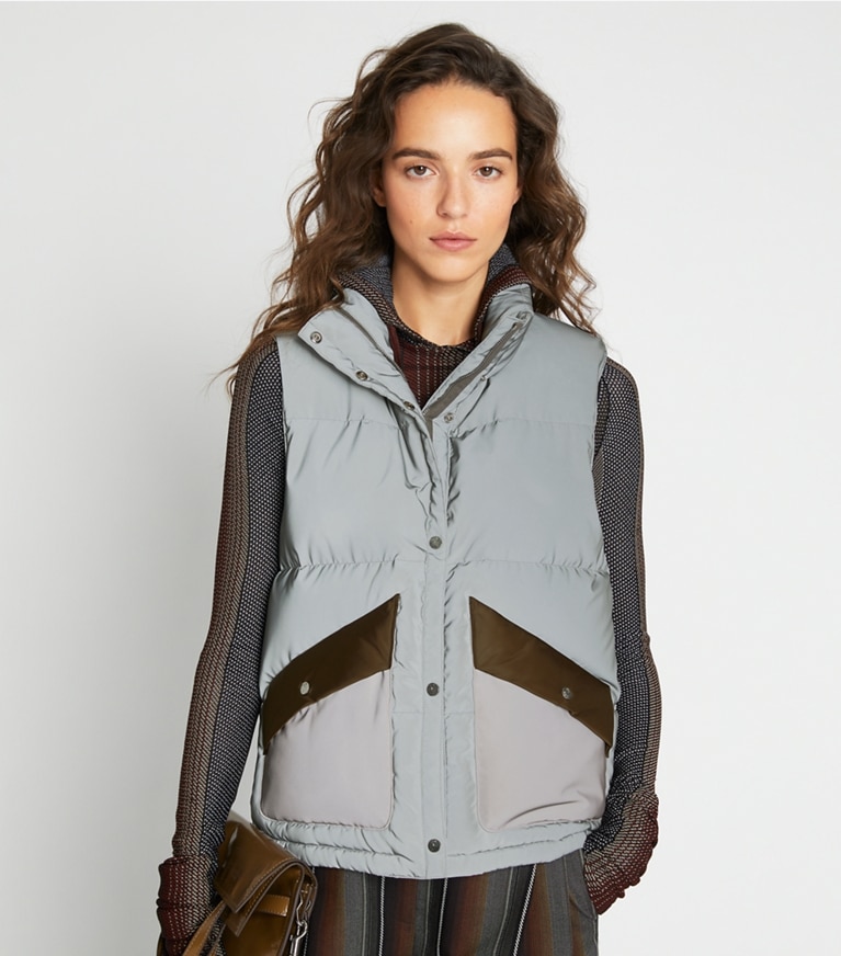 Reflective Colorblock Down Vest Women s Designer Coats Tory Sport