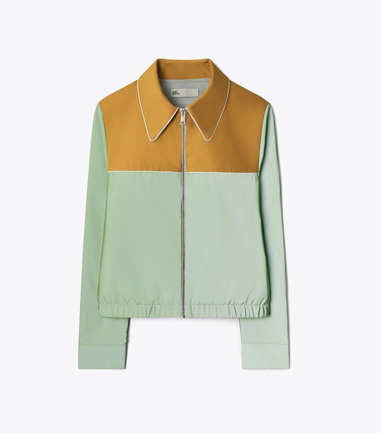 Tory Sport designer jackets Reflective Nylon Jacket in Electric Sage / Ridge front