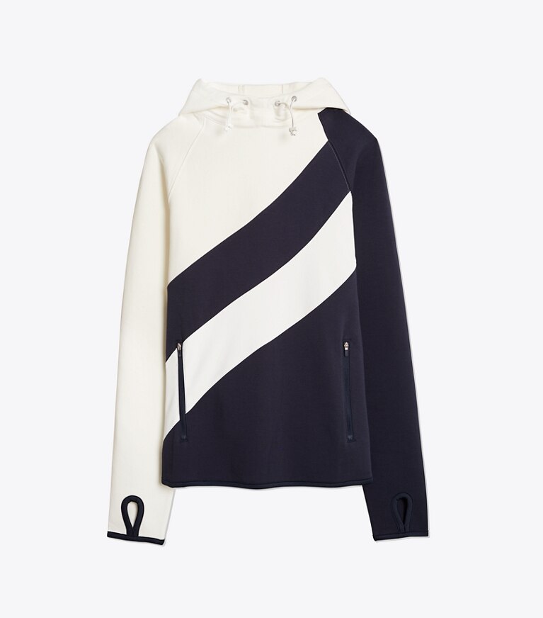 Tory Sport designer sweaters Reflective-Stripe Hoodie in Tory Navy front