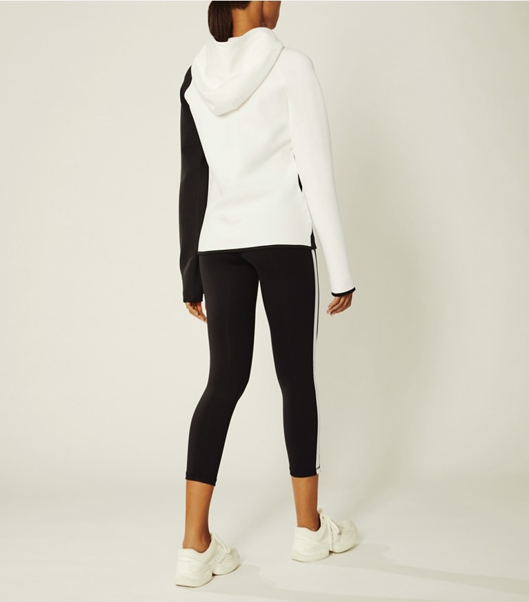 Tory Sport designer sweaters Reflective-Stripe Hoodie in Sport Black/Snow White front