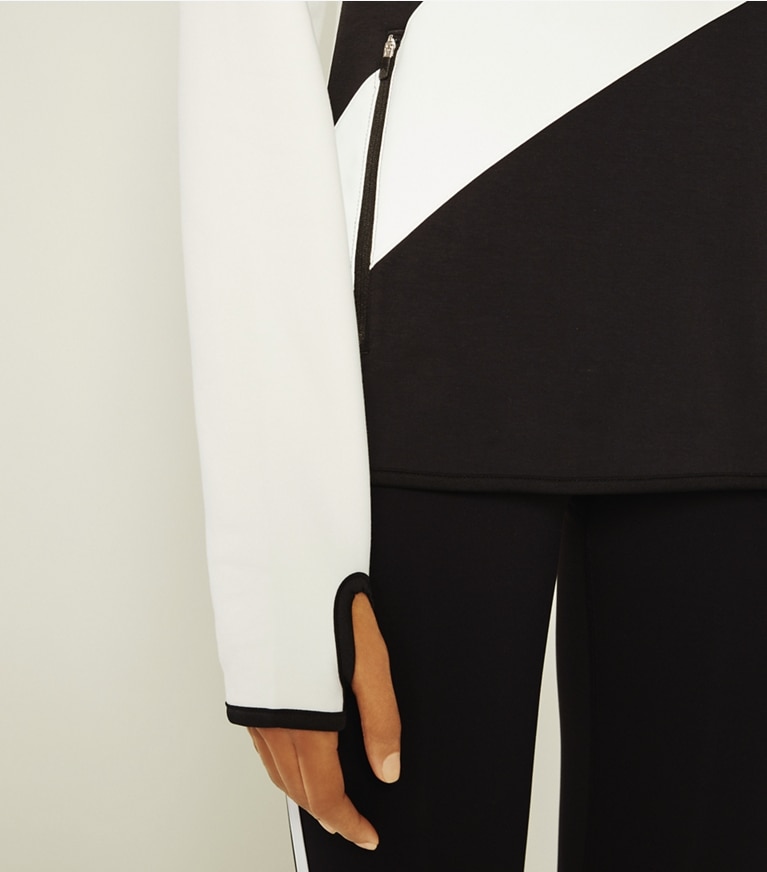 Tory Sport designer sweaters Reflective-Stripe Hoodie in Sport Black/Snow White front