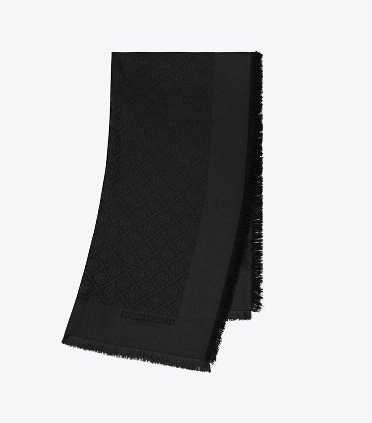 Tory Burch designer schals Reisebeutel aus Jacquard mit T-Monogramm in Black folded