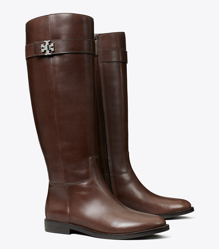 Tory Burch designer kniestiefel Reitstiefel mit Drehverschluss in DARK BROWN angle