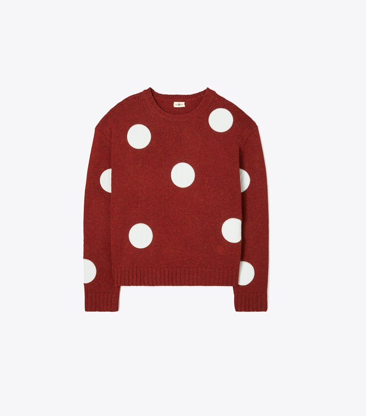 Tory Sport designer sweaters Relaxed Dot Sweater in Winetasting Heather / Swiss Blue front