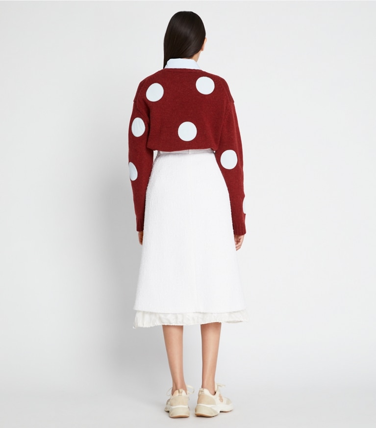 Tory Sport designer sweaters Relaxed Dot Sweater in Winetasting Heather / Swiss Blue front