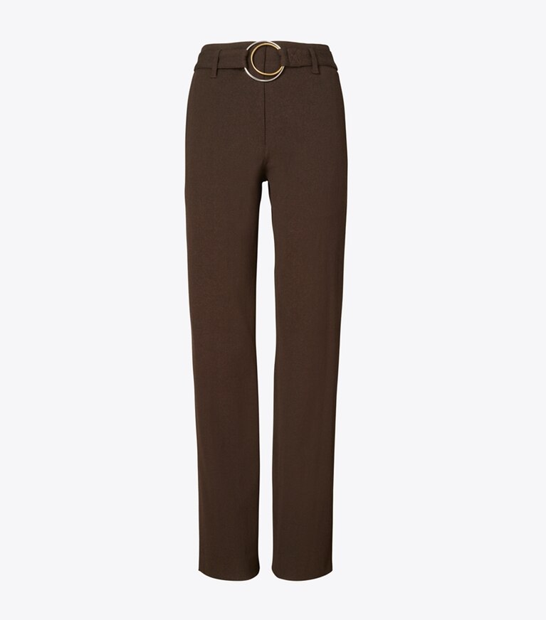 Tory Burch designer bottoms Relaxed Faille Pant in Dark Cocoa front