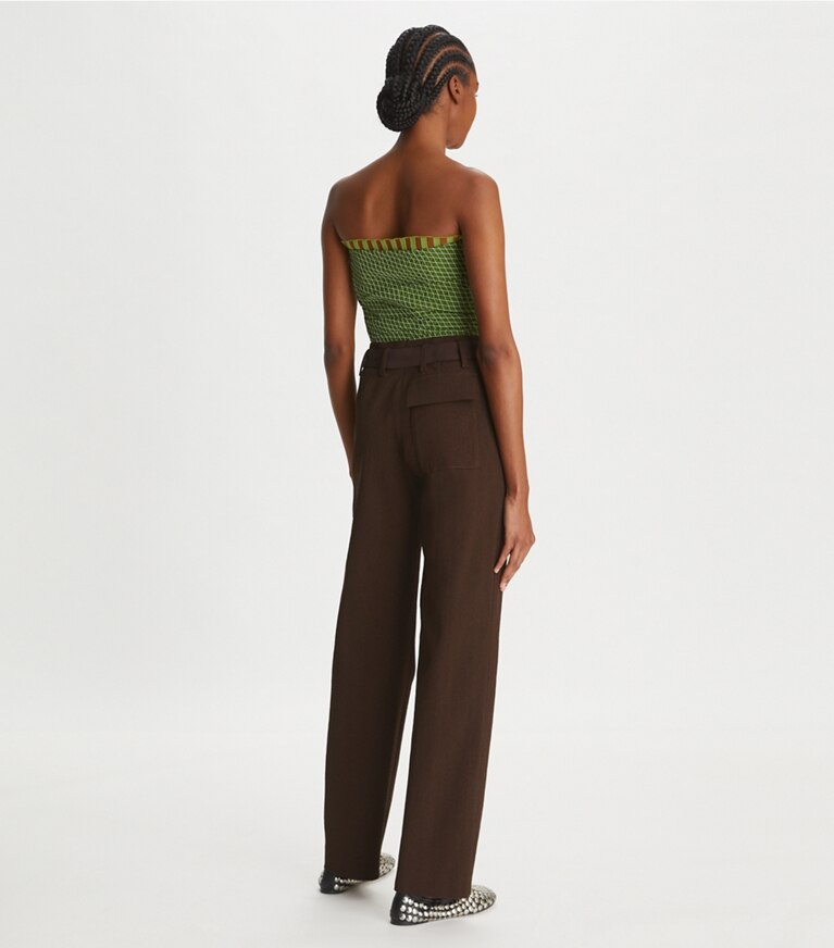 Tory Burch designer bottoms Relaxed Faille Pant in Dark Cocoa front