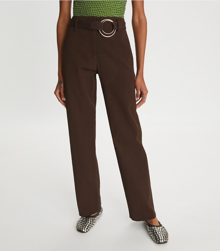 Tory Burch designer bottoms Relaxed Faille Pant in Dark Cocoa front