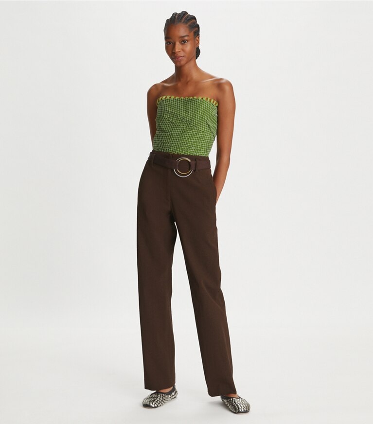 Tory Burch designer bottoms Relaxed Faille Pant in Dark Cocoa front
