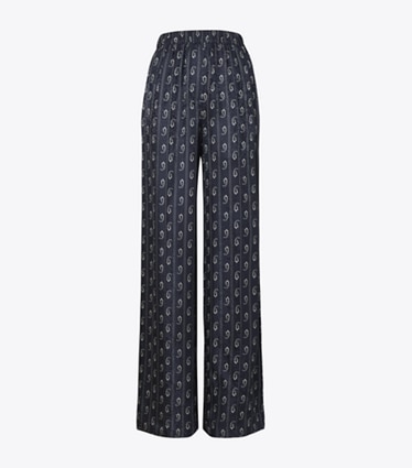 Tory Burch designer bottoms Relaxed-Fit Jacquard Pants in Medium Navy Pajama Print front