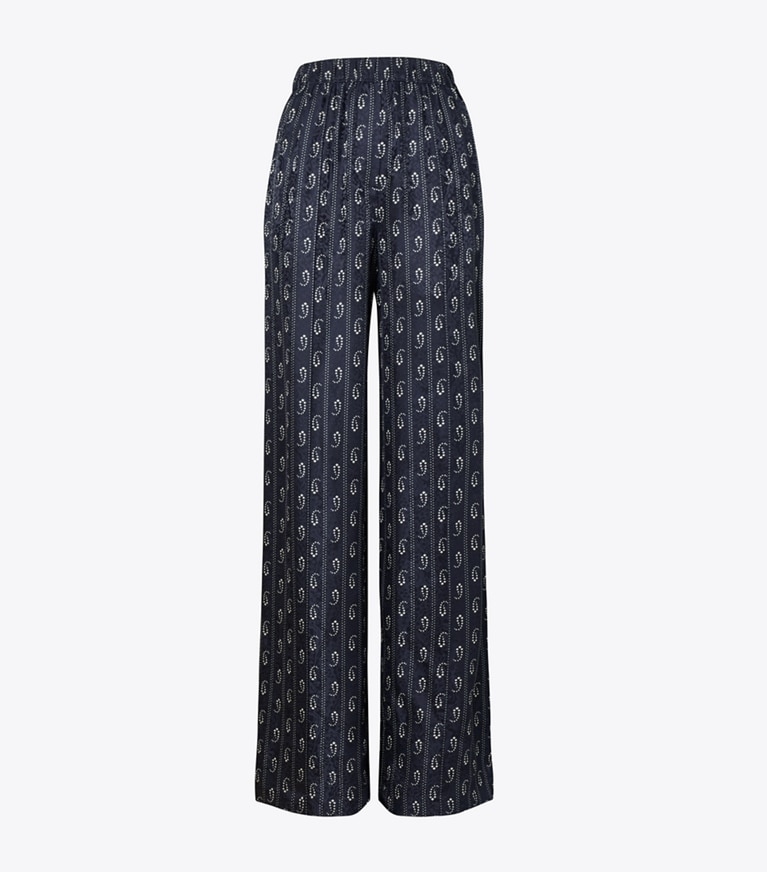 Tory Burch designer bottoms Relaxed-Fit Jacquard Pants in Medium Navy Pajama Print front
