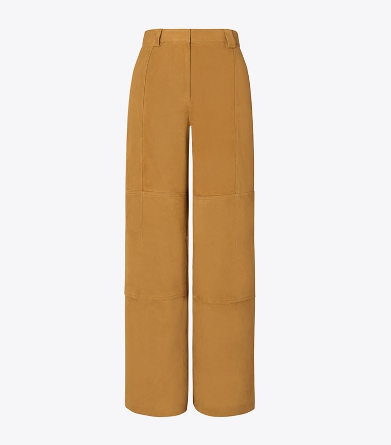 Tory Burch designer bottoms Relaxed-Fit Suede Pant in Hazelnut Suede front