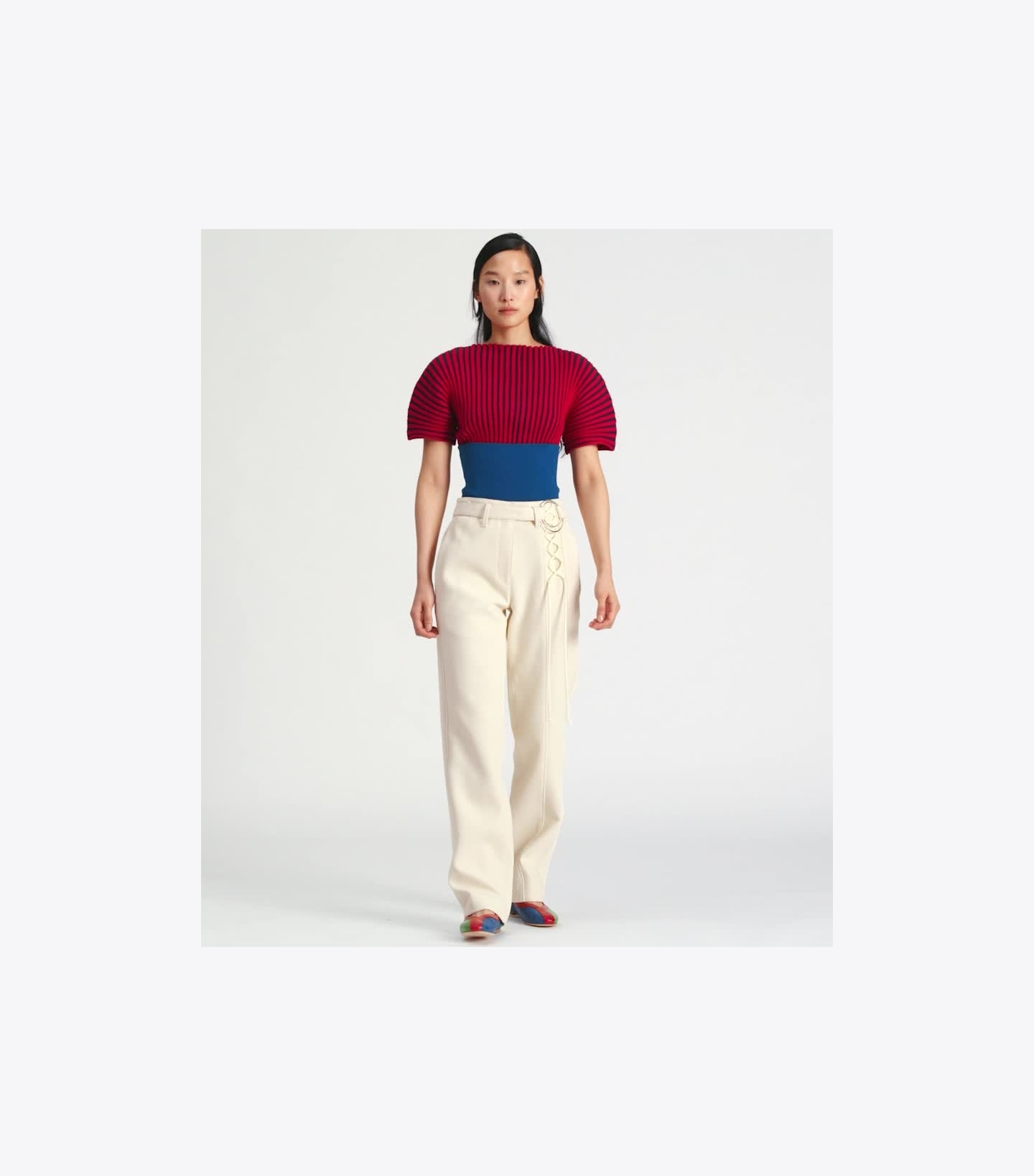 Relaxed Multicolor Topstitch Pant