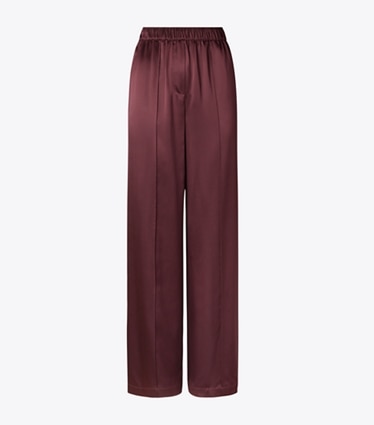 Tory Burch designer bottoms Relaxed Silk Pant in Mahogany front