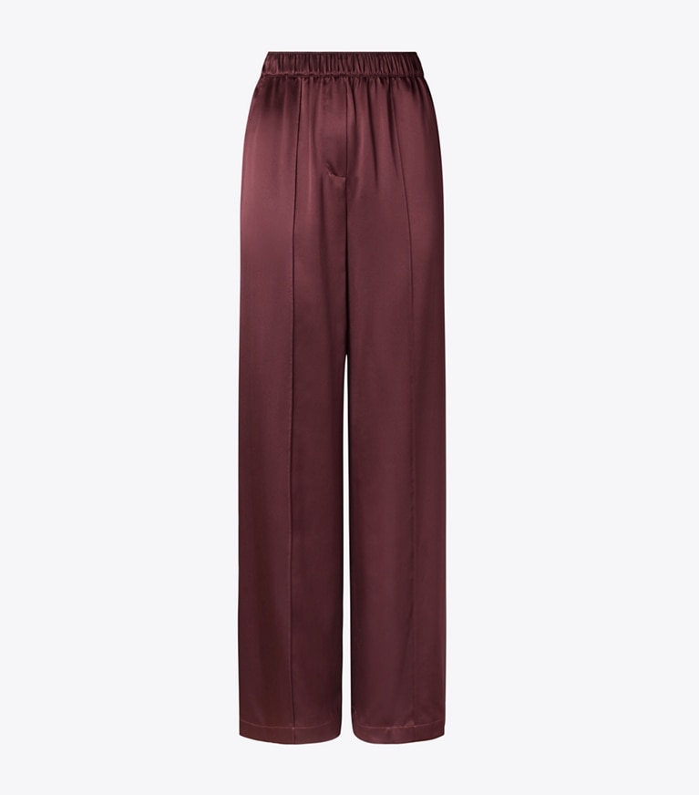 Tory Burch designer bottoms Relaxed Silk Pant in Mahogany front