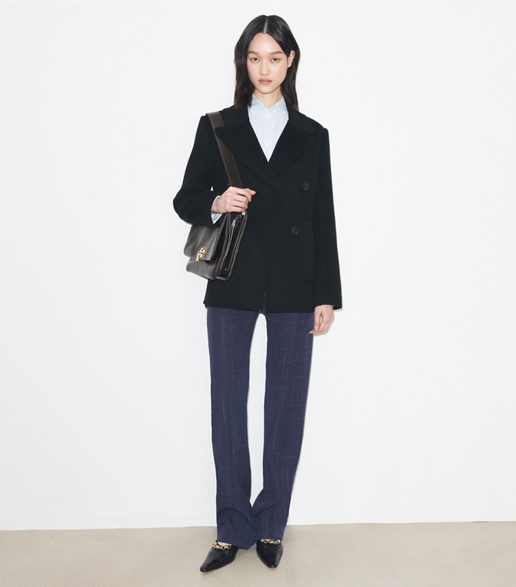 Tory Burch designer コート リラックス ツイル ジャケット in Black モデル前面